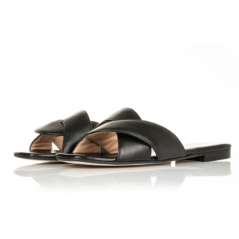 Freya - Wide Width Sliders - Black Leather