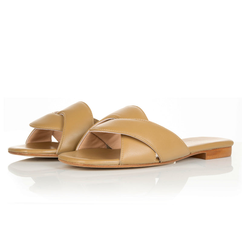 Freya - Wide Width Sliders - Biscuit Leather