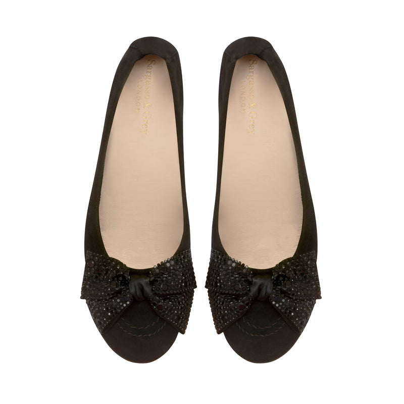 Garland Wide Width Ballet Flats - Black Stretch Suede