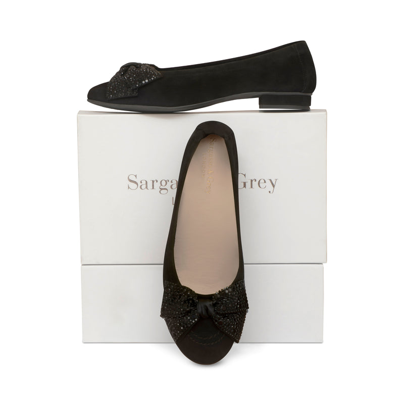 Garland Wide Width Ballet Flats - Black Stretch Suede