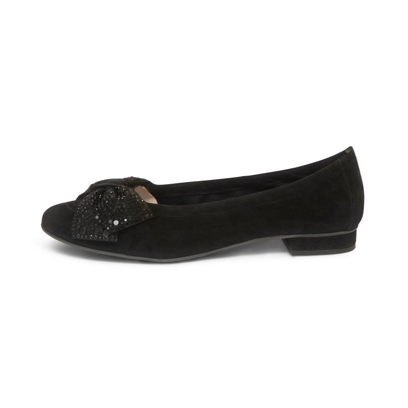 Garland Wide Width Ballet Flats - Black Stretch Suede