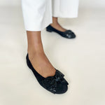 Garland Wide Width Ballet Flats - Black Stretch Suede