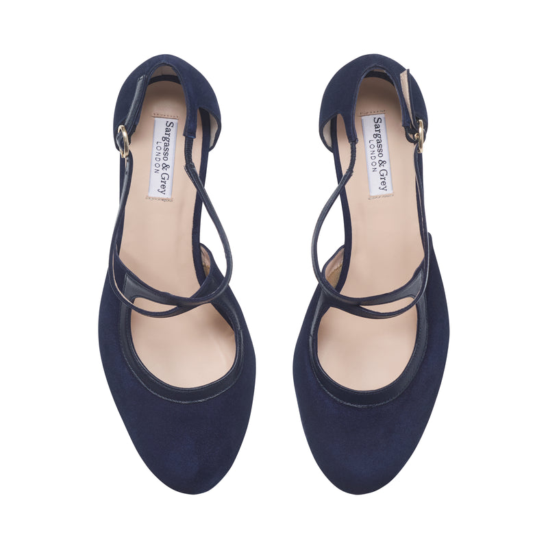 Gemma Extra Wide Pumps - Navy Suede