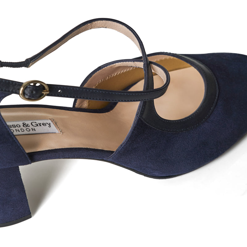 Gemma Extra Wide Pumps - Navy Suede