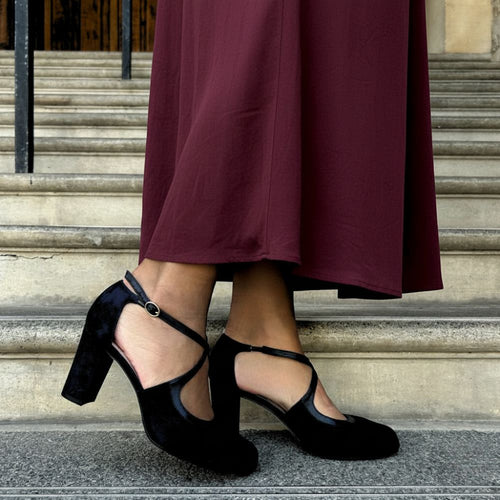 Gemma Extra Wide Pumps - Black Suede