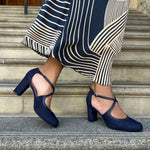 Gemma Extra Wide Pumps - Navy Suede