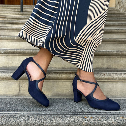 Gemma Extra Wide Pumps - Navy Suede