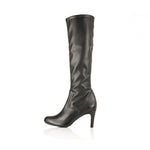 Isla Wide Width Knee High Boots - Black Leather & Faux Leather Mix