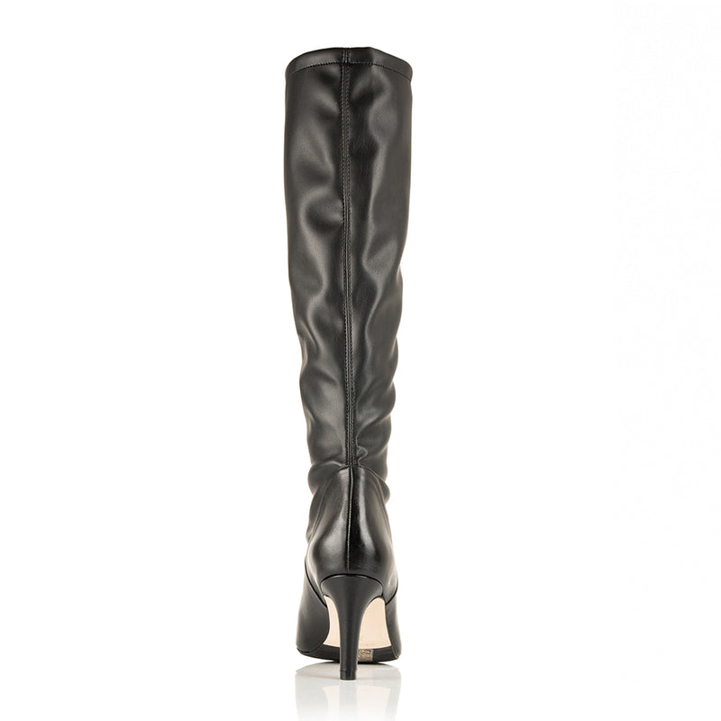 Isla Wide Width Knee High Boots - Black Leather & Faux Leather Mix