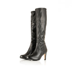 Isla Wide Width Knee High Boots - Black Leather & Faux Leather Mix