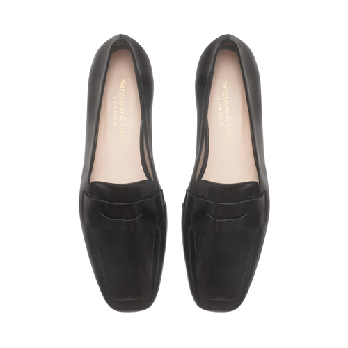 Wide Width Loafers  -  Black Crinkle Leather