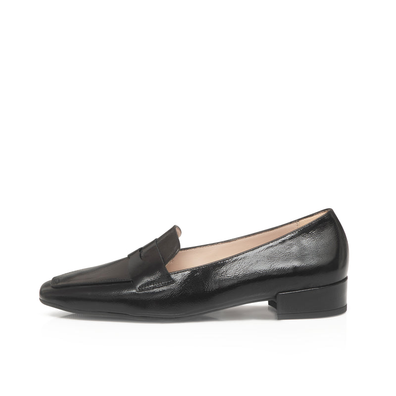 Juliet Wide Width Loafers  -  Black Crinkle Leather