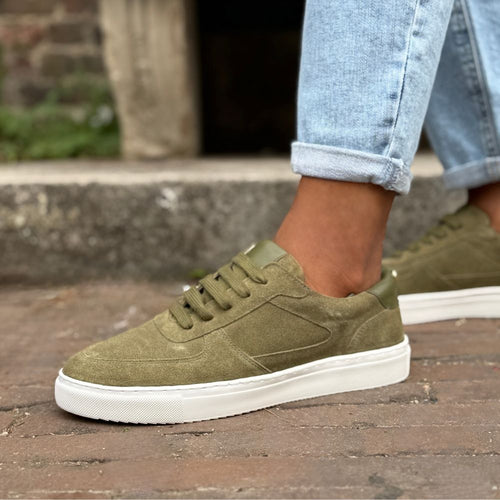 Emma Wide Width Sneakers - Khaki Suede