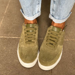 Emma Wide Width Sneakers - Khaki Suede
