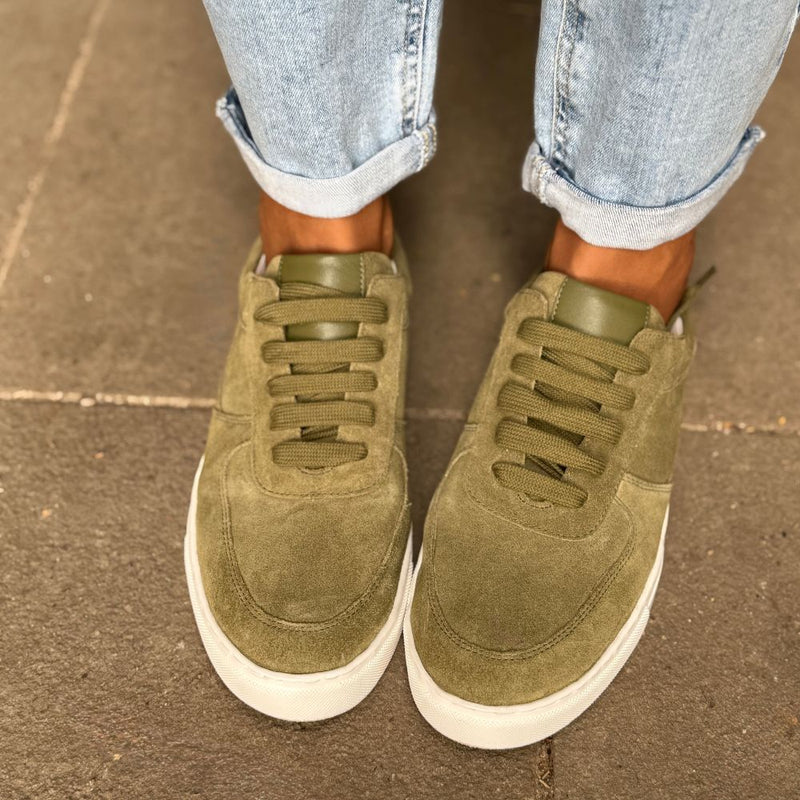 Emma Wide Width Sneakers - Khaki Suede