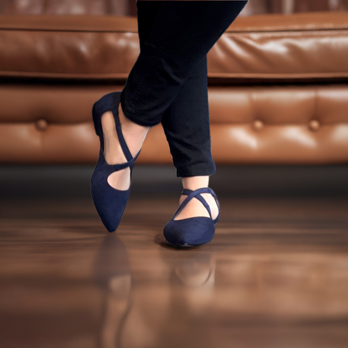 Kitty Extra Wide Width Flats - Navy Suede