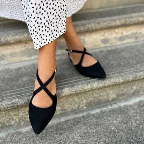 Kitty Extra Wide Width Flats - Black Suede