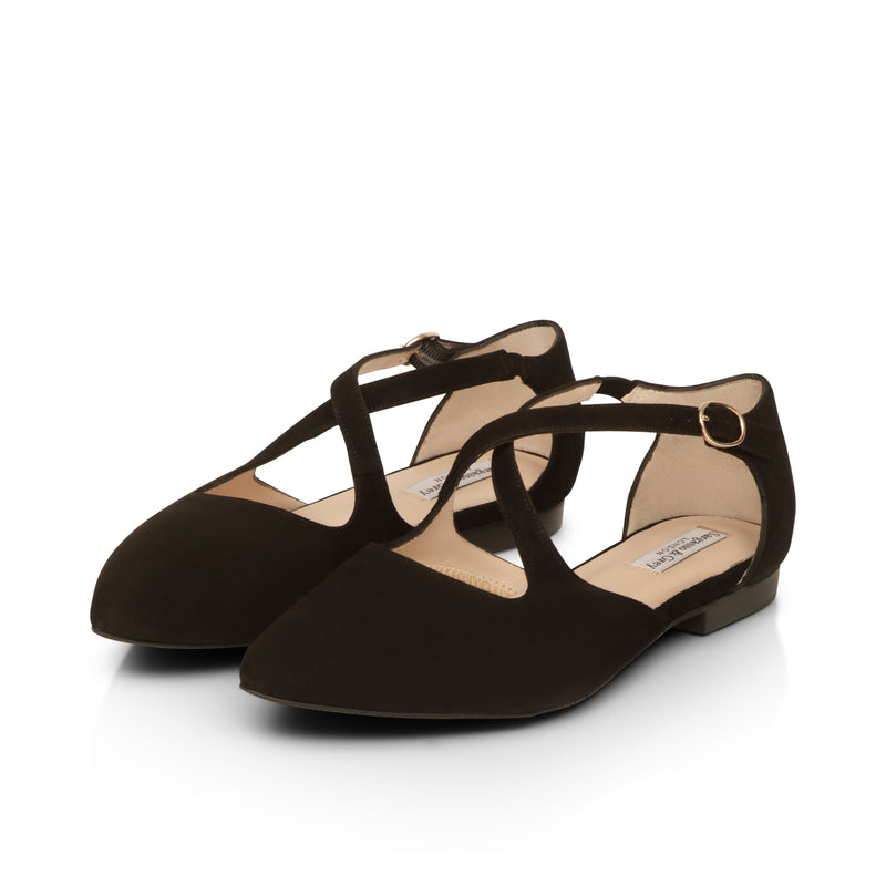 Kitty Extra Wide Width Flats - Black Suede