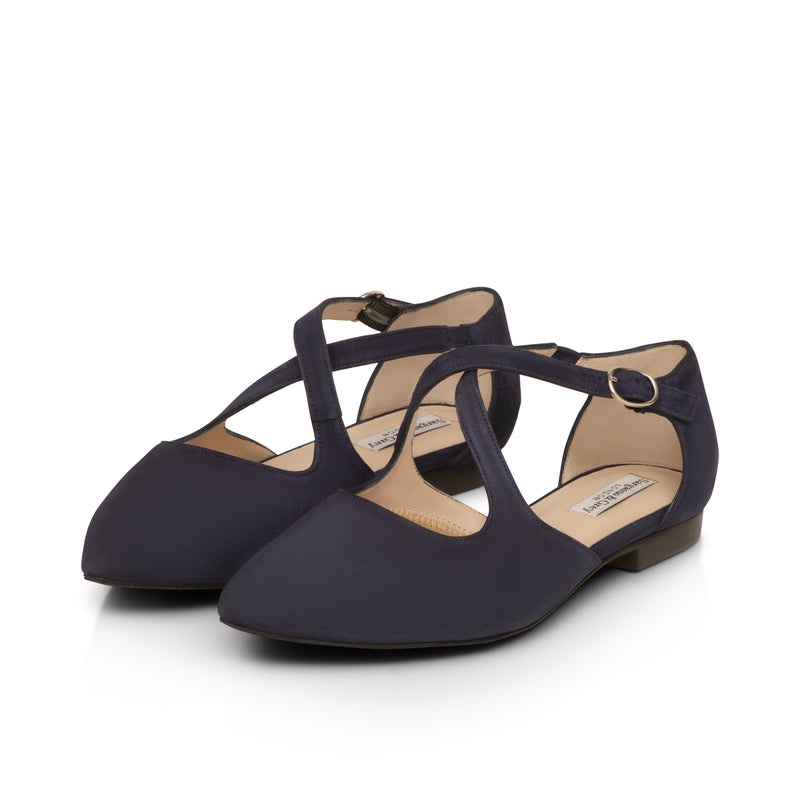 Kitty Extra Wide Width Flats - Navy Suede