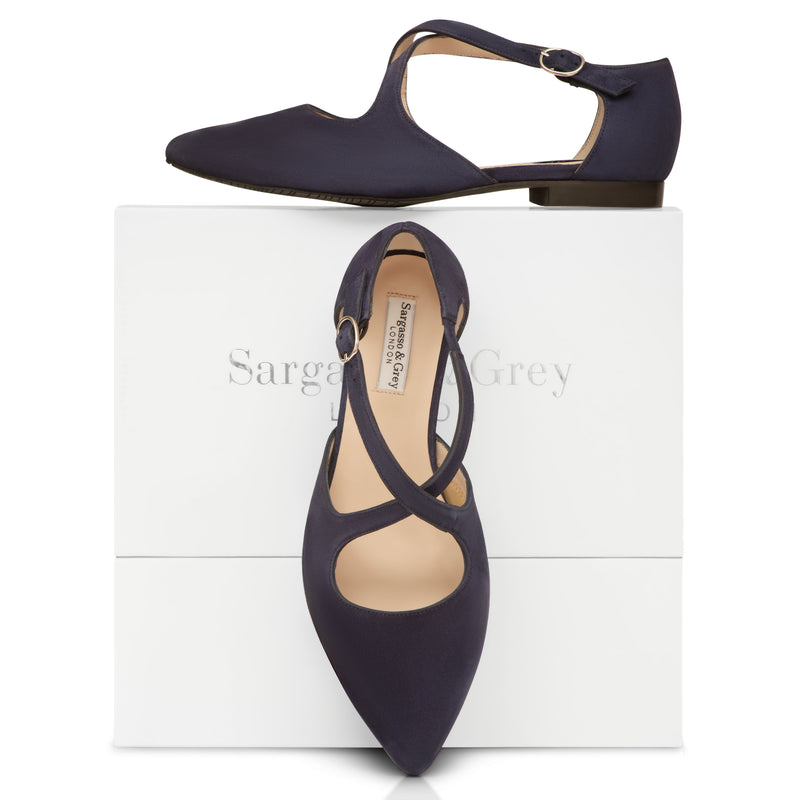 Kitty Extra Wide Width Flats - Navy Suede