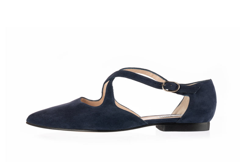 Kitty Extra Wide Width Flats - Navy Suede