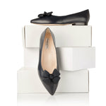 Laura Wide Width Flats With Bow - Black Leather