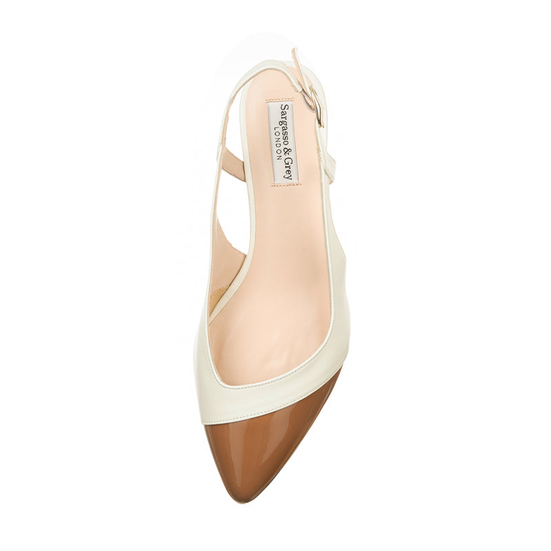 Lena Wide Width Slingback - Cream Leather & Tan Patent