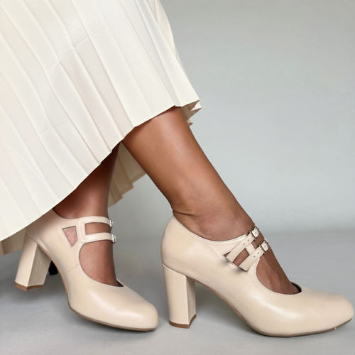 Liberty Extra Wide Mary Jane Pumps - Almond Leather