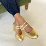 Liberty Extra-wide Mary Jane Pumps - Gold Leather