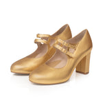 Liberty Extra-wide Mary Jane Pumps - Gold Leather