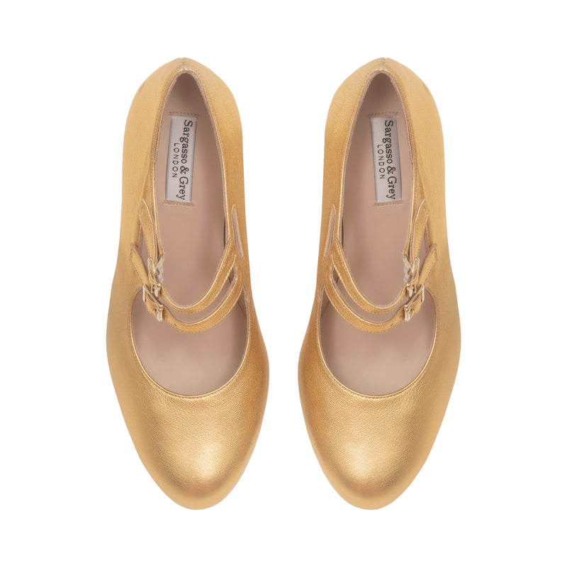 Liberty Extra-wide Mary Jane Pumps - Gold Leather