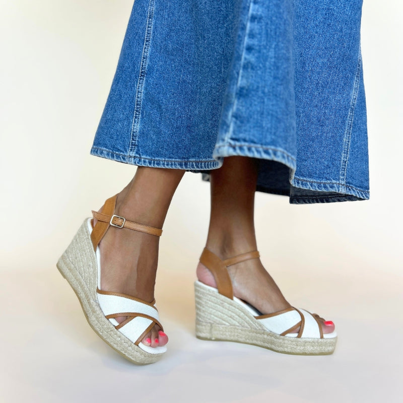 Lottie - Espadrille Wedge Sandal - Tan & Nude Canvas