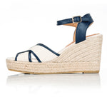 Lottie - Espadrille Wedge Sandal - Navy & Nude Canvas