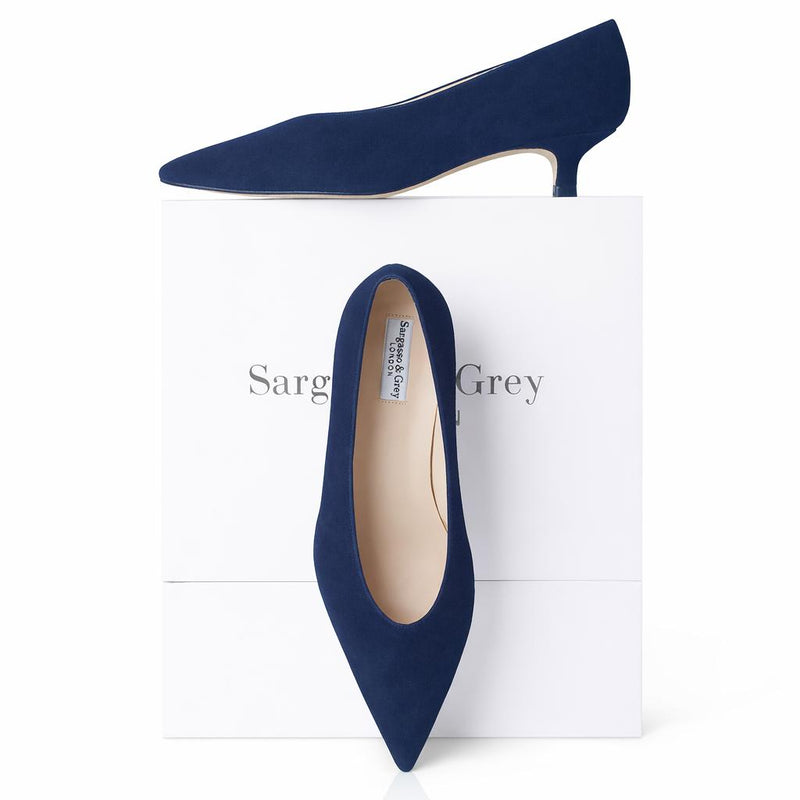 navy blue kitten heel dress shoes Lou Extra-Wide Fit Heels Leather and textile upper