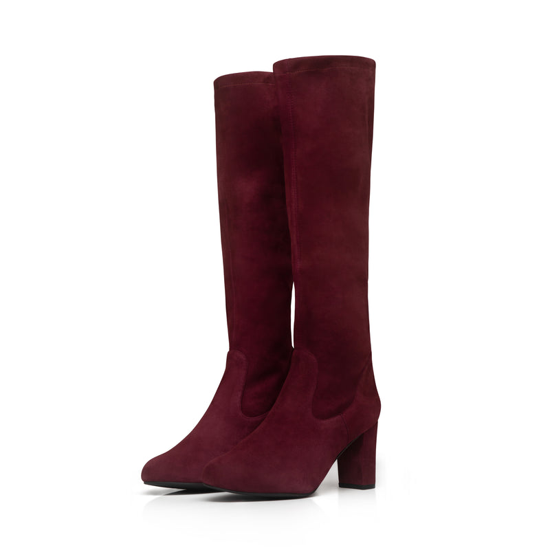 Lydia Wide Width Knee High Boots - Burgundy Suede