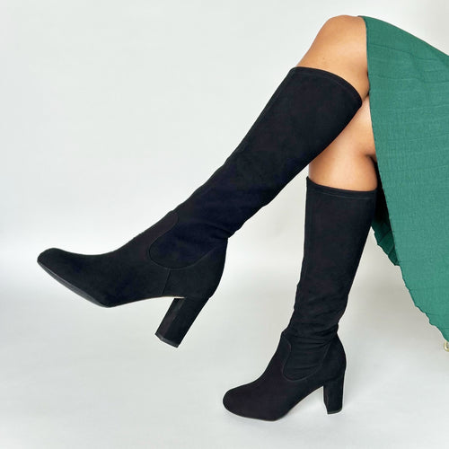 Lydia Wide Width Knee High Boots - Black Suede