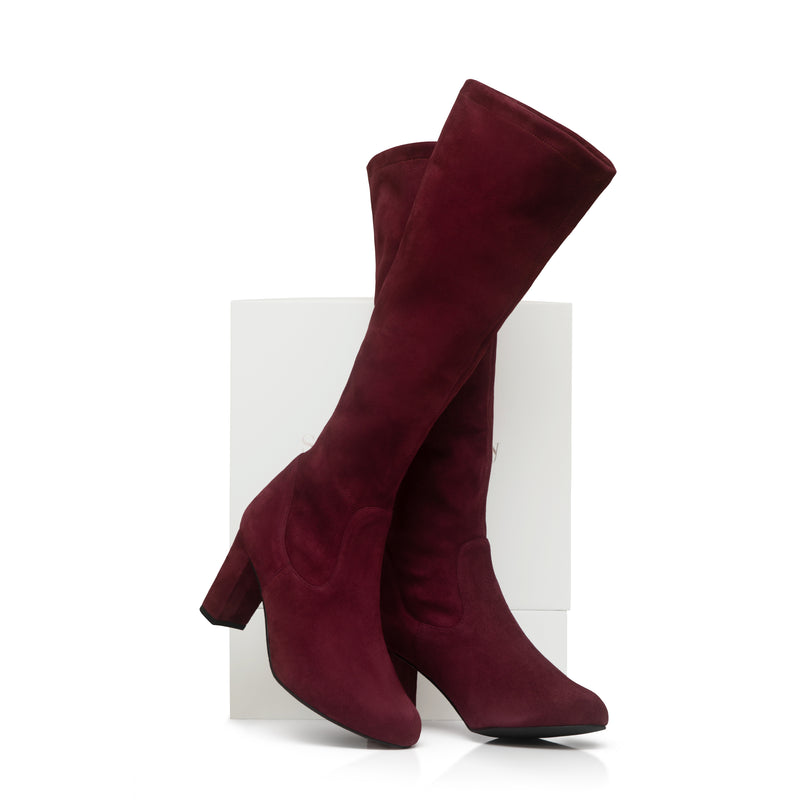 Lydia Wide Width Knee High Boots Burgundy Suede