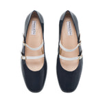 Mary Jane Extra Wide Width Block Heel Pumps - Navy Patent