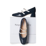 Mary Jane Extra Wide Width Block Heel Pumps - Navy Patent