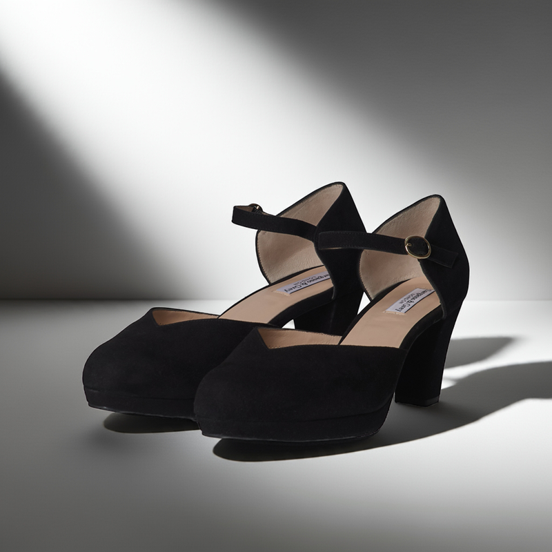 Mika Extra Wide Width Platform Heels - Black Suede