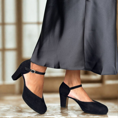 Mika Extra Wide Width Platform Heels - Black Suede