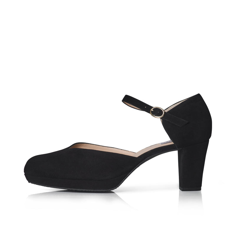 Mika Extra Wide Width Platform Heels - Black Suede