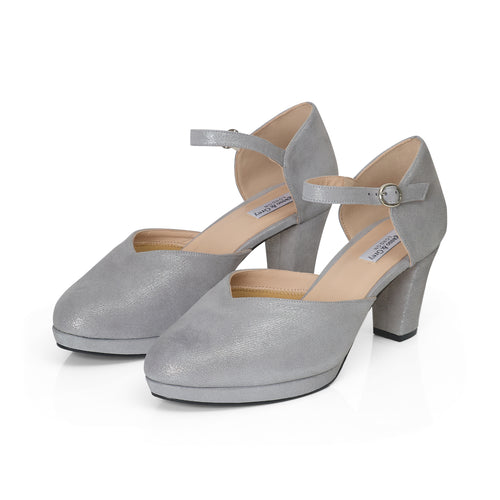 Mika Extra Wide Width Platform Heels - Silver Glitter Suede