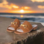 Miley - Extra Wide Width Sliders - Tan Leather
