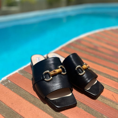 Miley - Extra Wide Width Sliders - Black Leather
