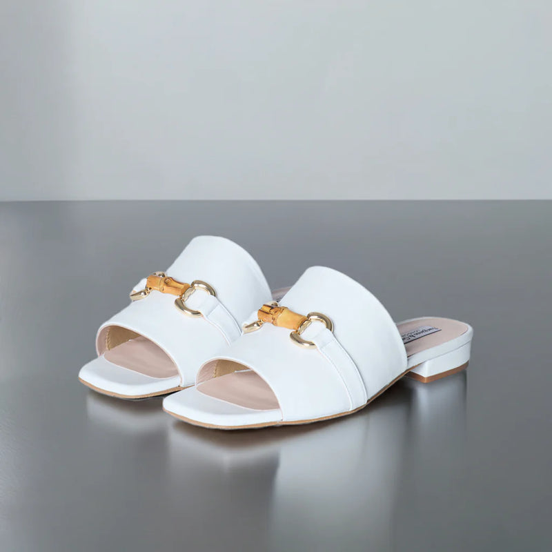 Miley - Extra Wide Width Sliders - White Leather