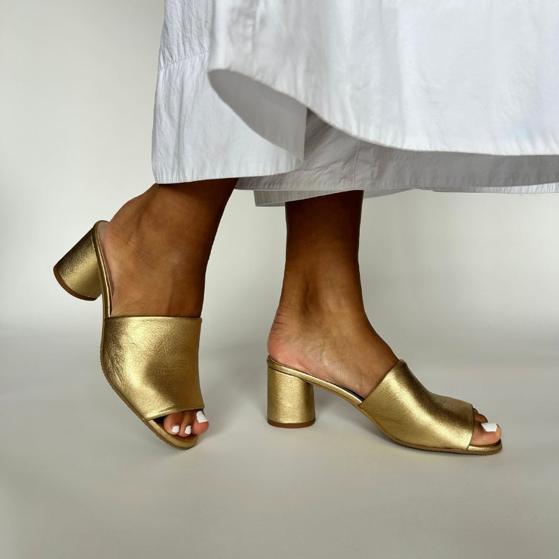 Fiona Extra Wide Width Mules  - Gold Leather
