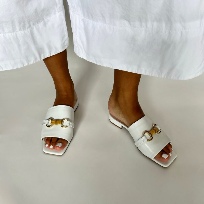 Miley - Extra Wide Width Sliders - White Leather