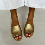 Fiona Extra Wide Width Mules  - Gold Leather
