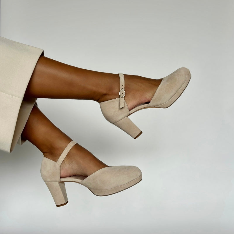 Mika Extra Wide Width Platform Heels - Almond Suede